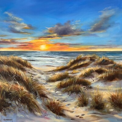 Nordsee Dünen & Meer bei Sonnenuntergang Original Bild 50x50 cm