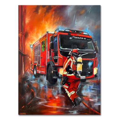 Auftragsarbeit Freiwillige Feuerwehr Löschgruppe Lendersdorf Original Gemälde 60x80 cm, inkl. Rahmung & Nutzungserlaubnis (Chronik)