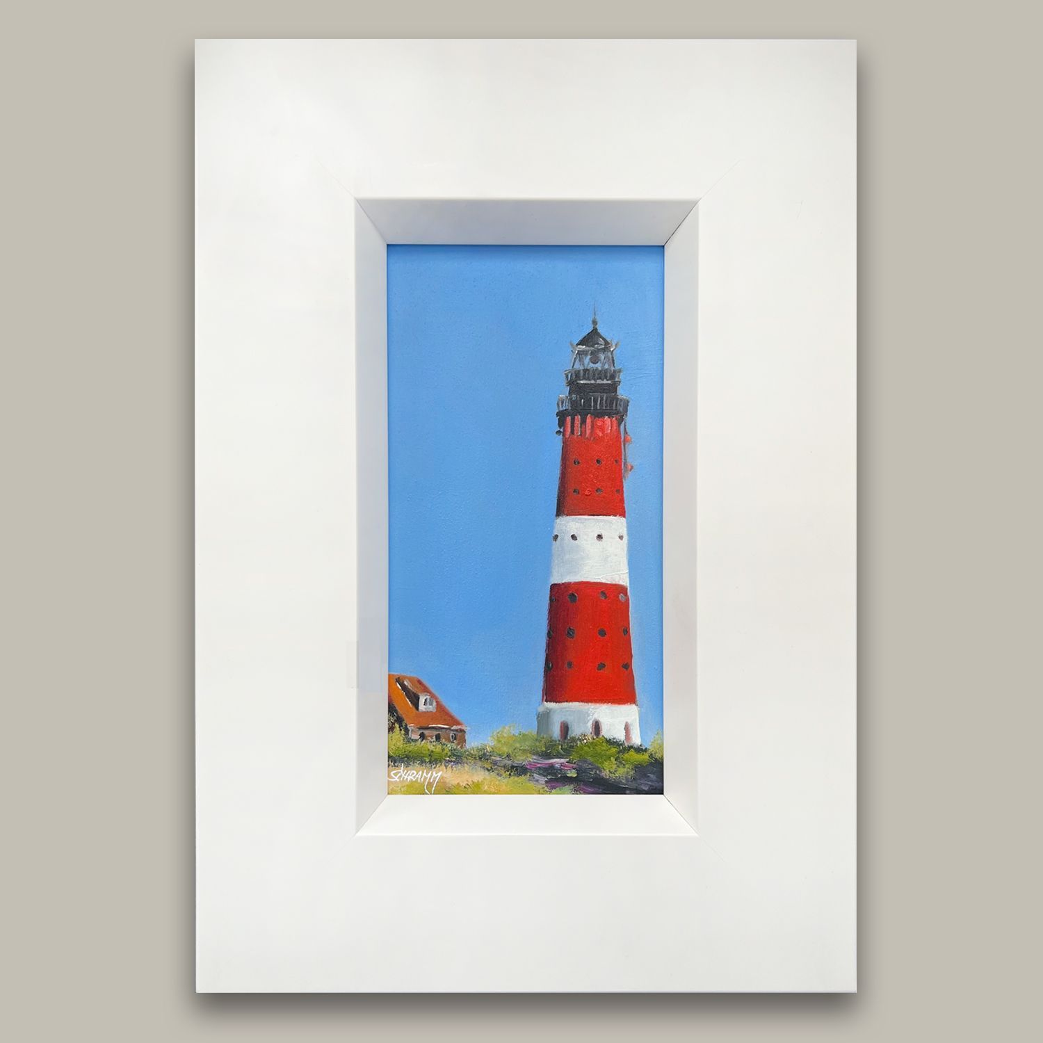 Sylt Leuchtturm Hörnum Original Gemälde im Holzrahmen 23 x 33,5 cm