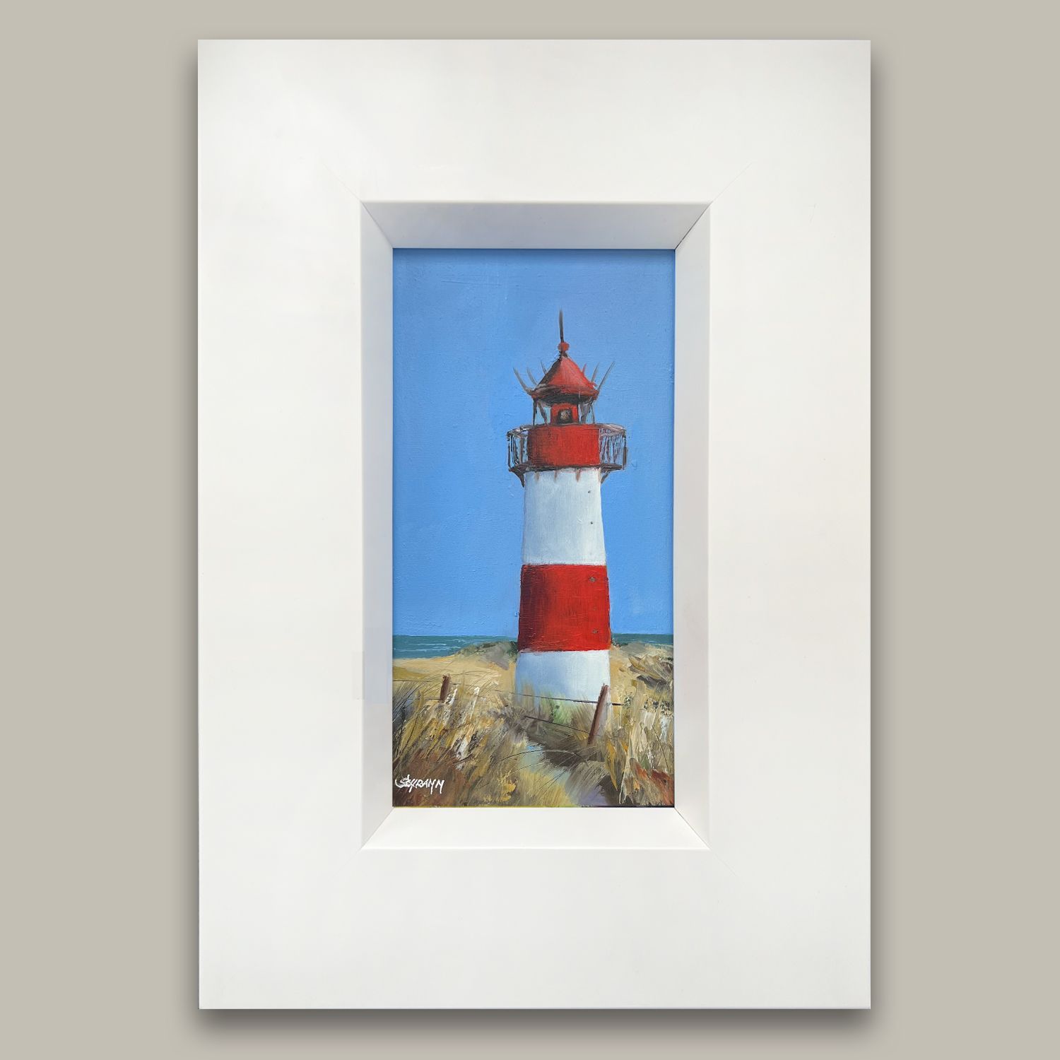Sylt Leuchtturm List  Original Gemälde im Holzrahmen 23 x 33,5 cm