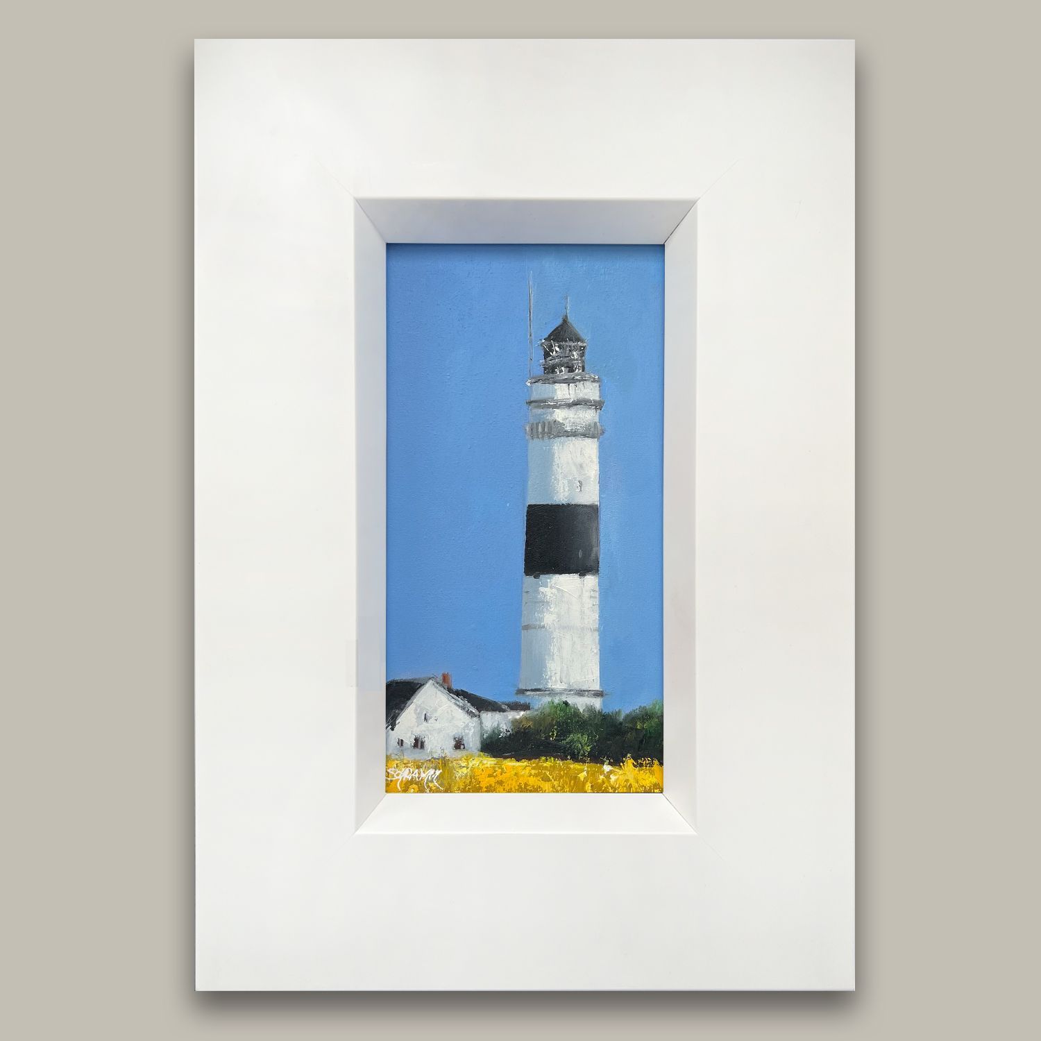Sylt Leuchtturm Kampen "Langer Christian" Original Gemälde im Holzrahmen 23 x 33,5 cm