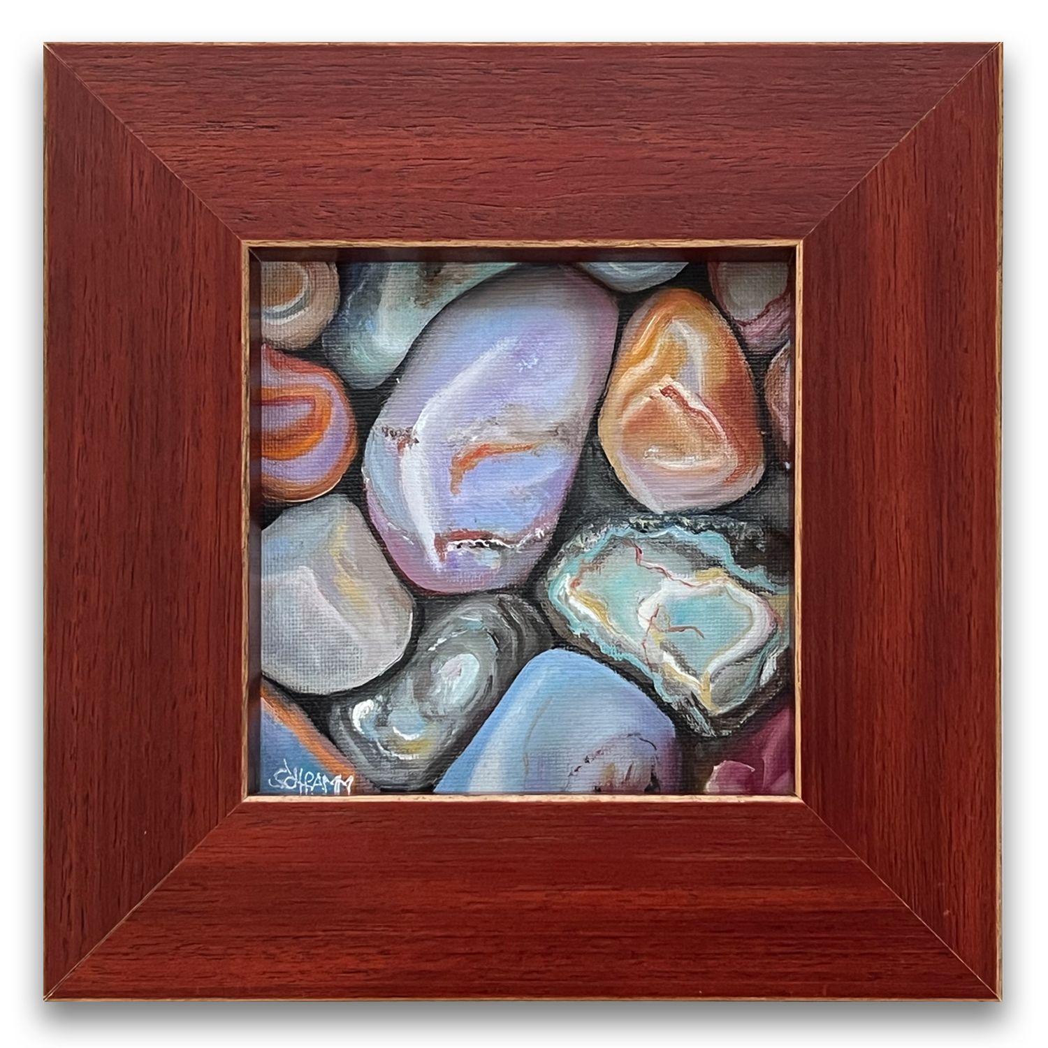 "Stones VII" Original Steine Gemälde Bild im Rahmen ca. 23x23 cm