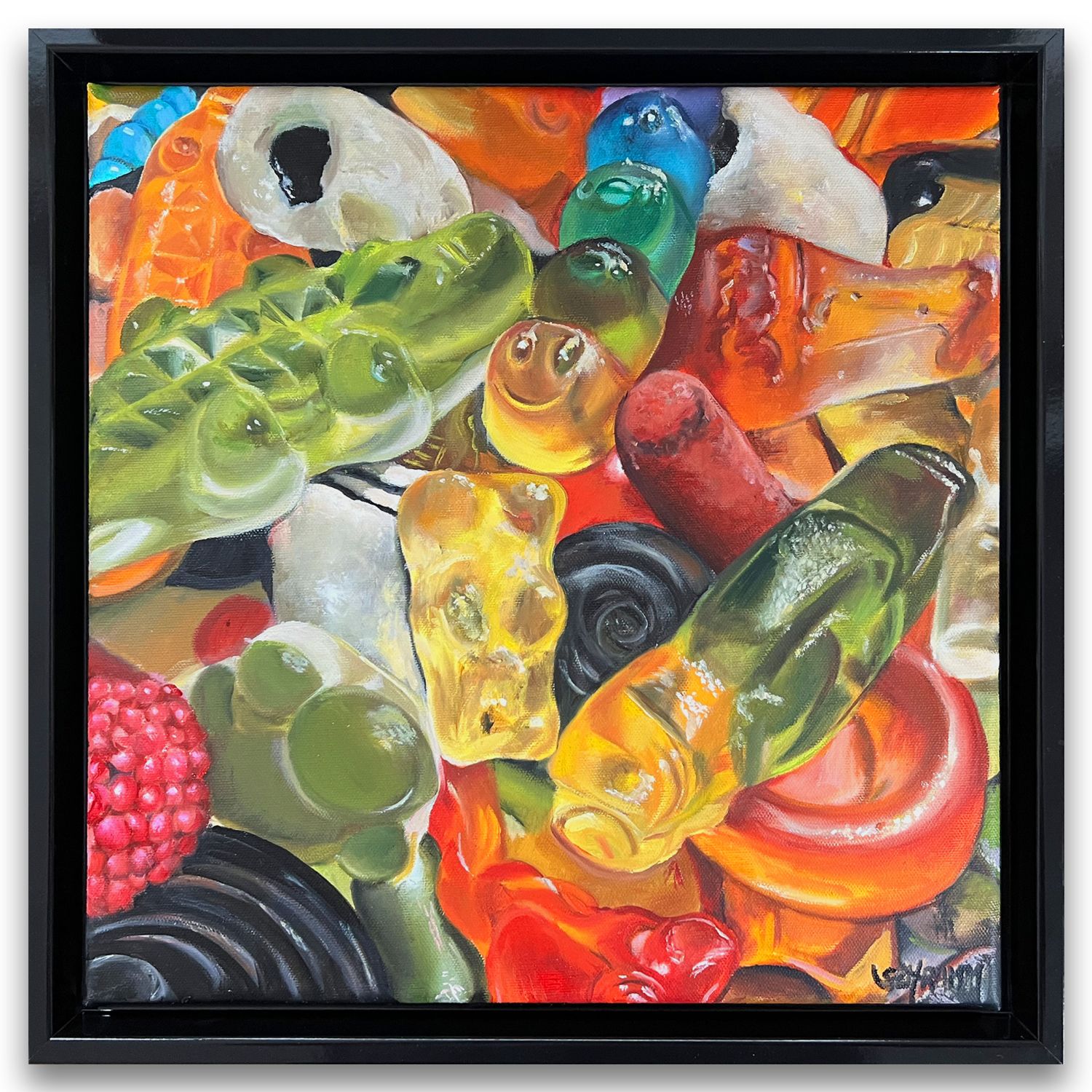 Haribo II Original Gemälde Bild im Rahmen 36x36 cm