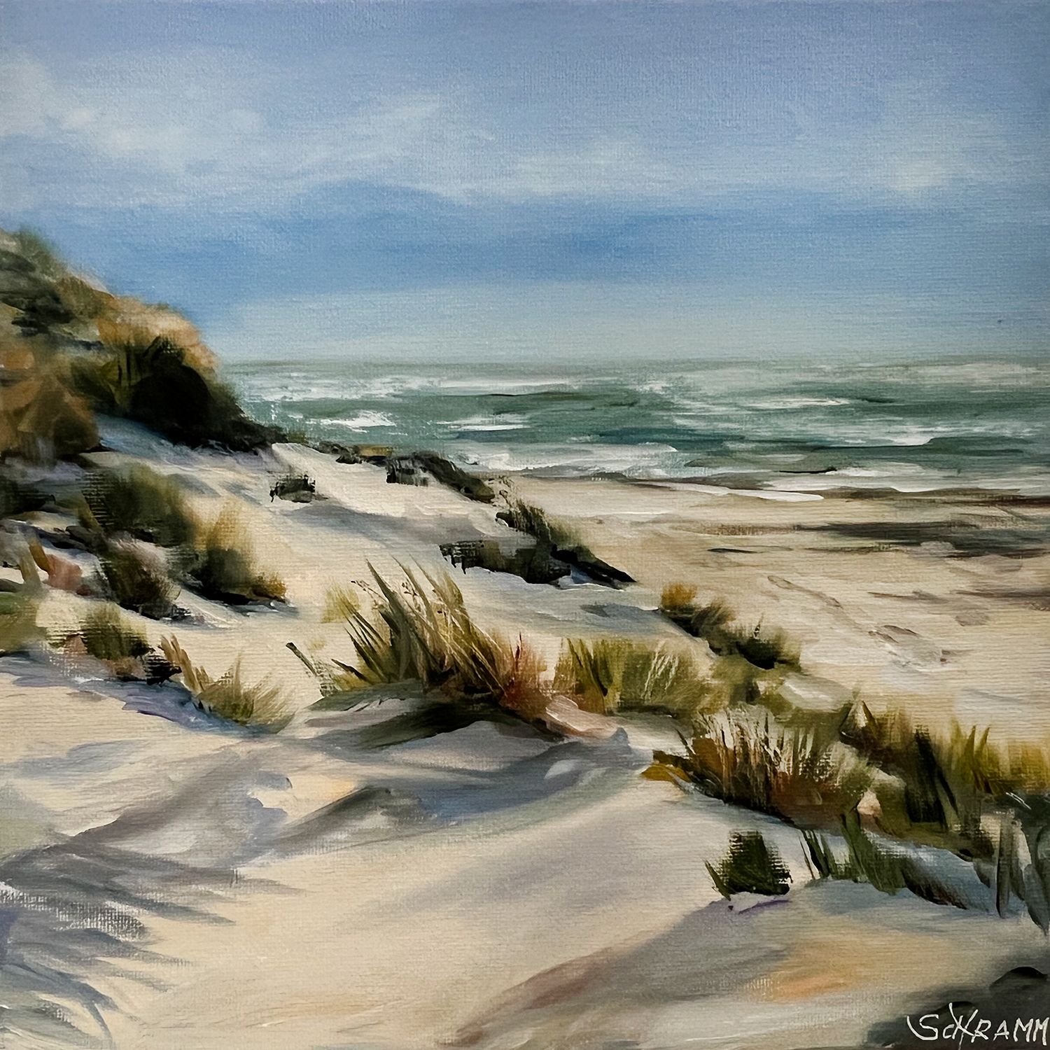 Sylt Dünen & Meer Original Gemälde 25x25 cm