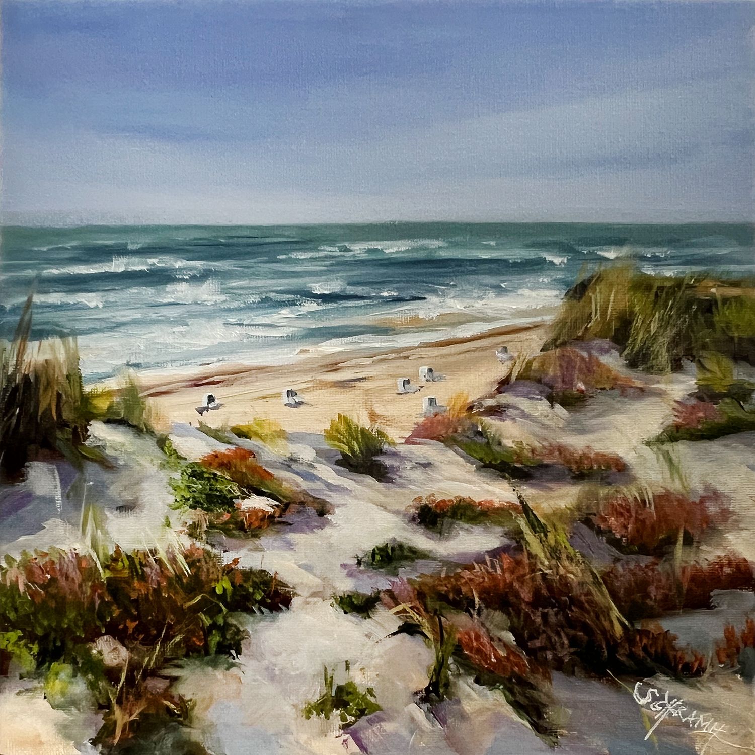 Sylt Dünen & Meer Original Gemälde 25x25 cm