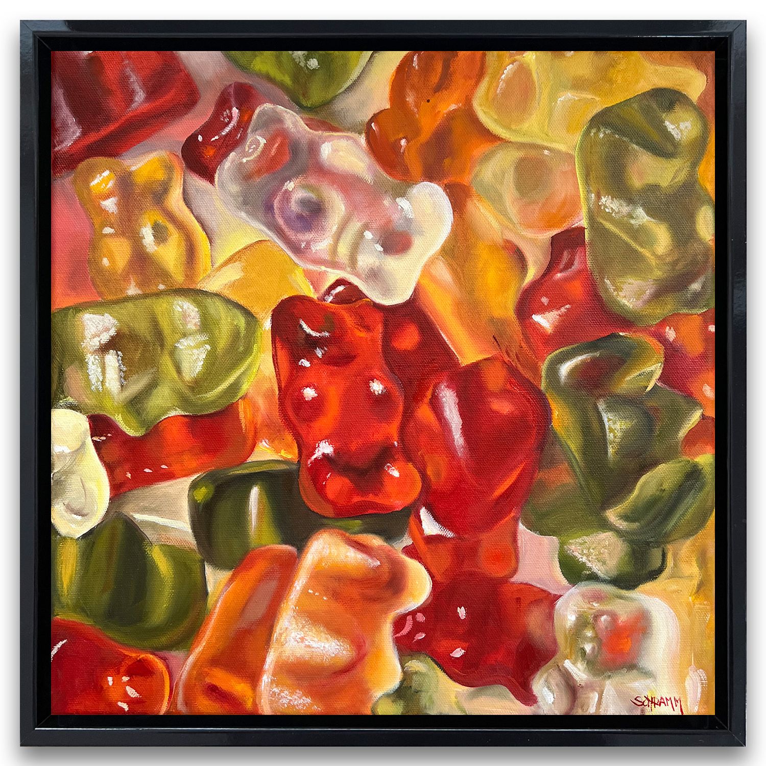 Haribo Gummibärchen III Original Gemälde im Rahmen 36x36 cm