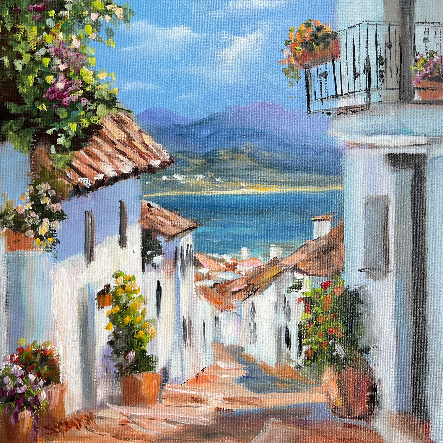 Gasse im Süden II/Spanien Original Gemälde 25x25 cm