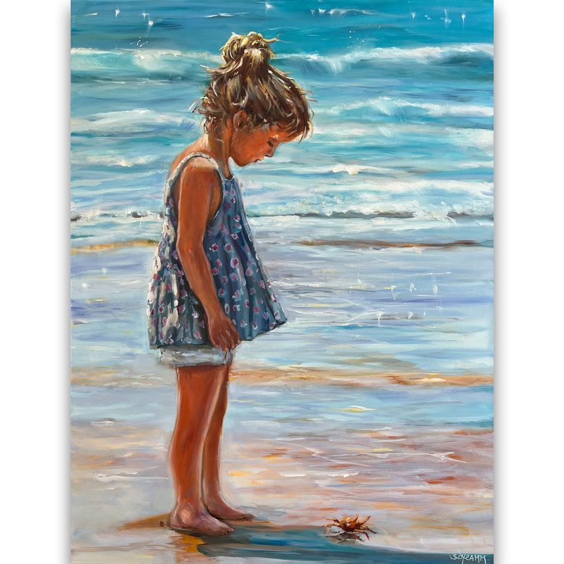Mädchen am Strand - Meerbild Mädchen am Strand - Meerbild "Die Entdeckung" Original Gemälde 60x80 cm