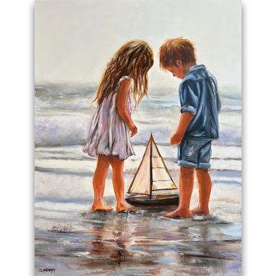Kinder am Meer - Meerbild Kinder am Meer - Meerbild "Wenn Träume Kurs nehmen" Original Gemälde 60x80 cm