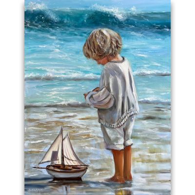 Kind am Meer - Meerbild Kind am Meer - Meerbild "Gedankenschiffe" Original Gemälde 60x80 cm