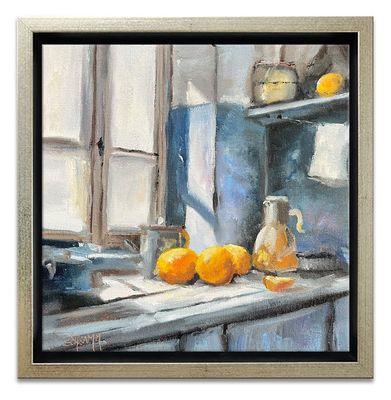 Zitronen Original Gemälde Küchenbild Bild im Rahmen 24x24 cm