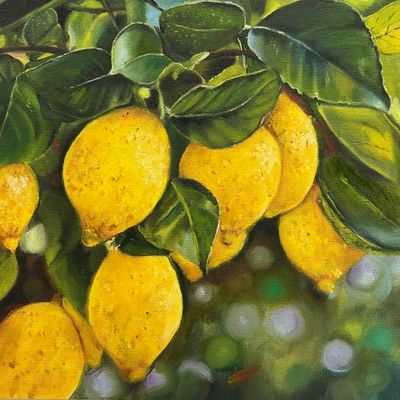 Zitronen Zitronen "Zitronenmelodie" Original Bild Gemälde 30x30 cm