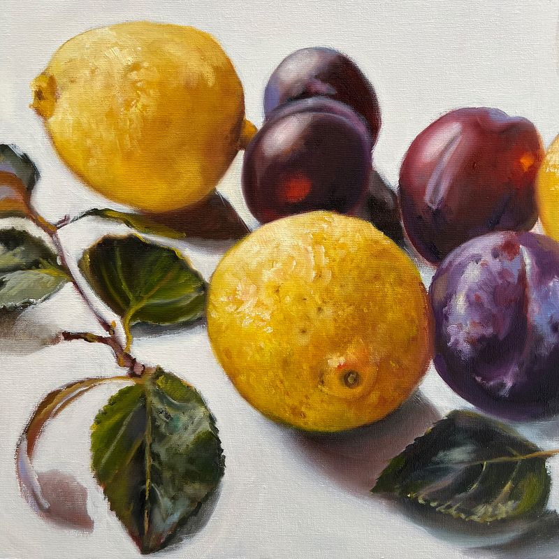 Zitronen & Pflaumen Zitronen & Pflaumen "Sommerduett I" Original Bild Gemälde 30x30 cm