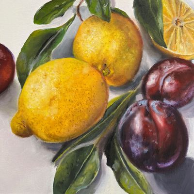 Zitronen & Pflaumen Zitronen & Pflaumen "Sommerduett II" Original Bild Gemälde 30x30 cm