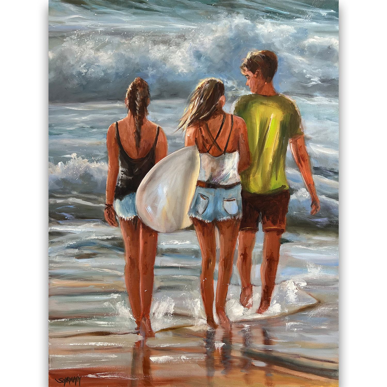 Surfer am Meer - Meerbild "Boardgespräche"  Original Gemälde 60x80 cm