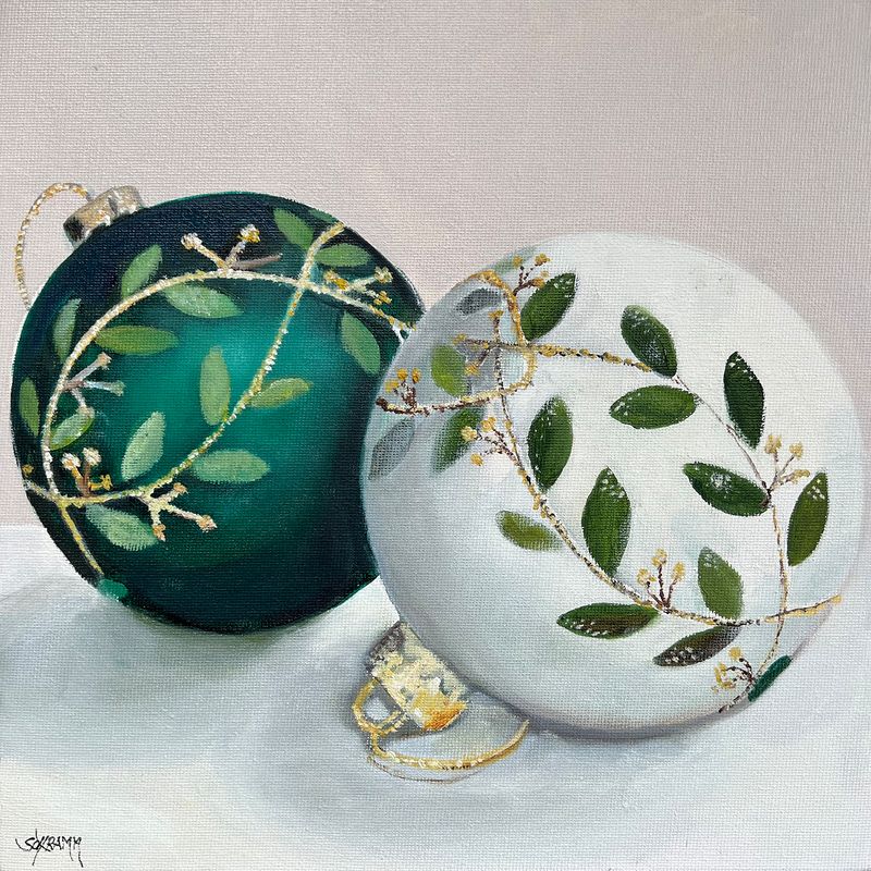 Weihnachtskugeln Original Bild Gemälde 25x25 cm Weihnachtskugeln Original Bild Gemälde 25x25 cm