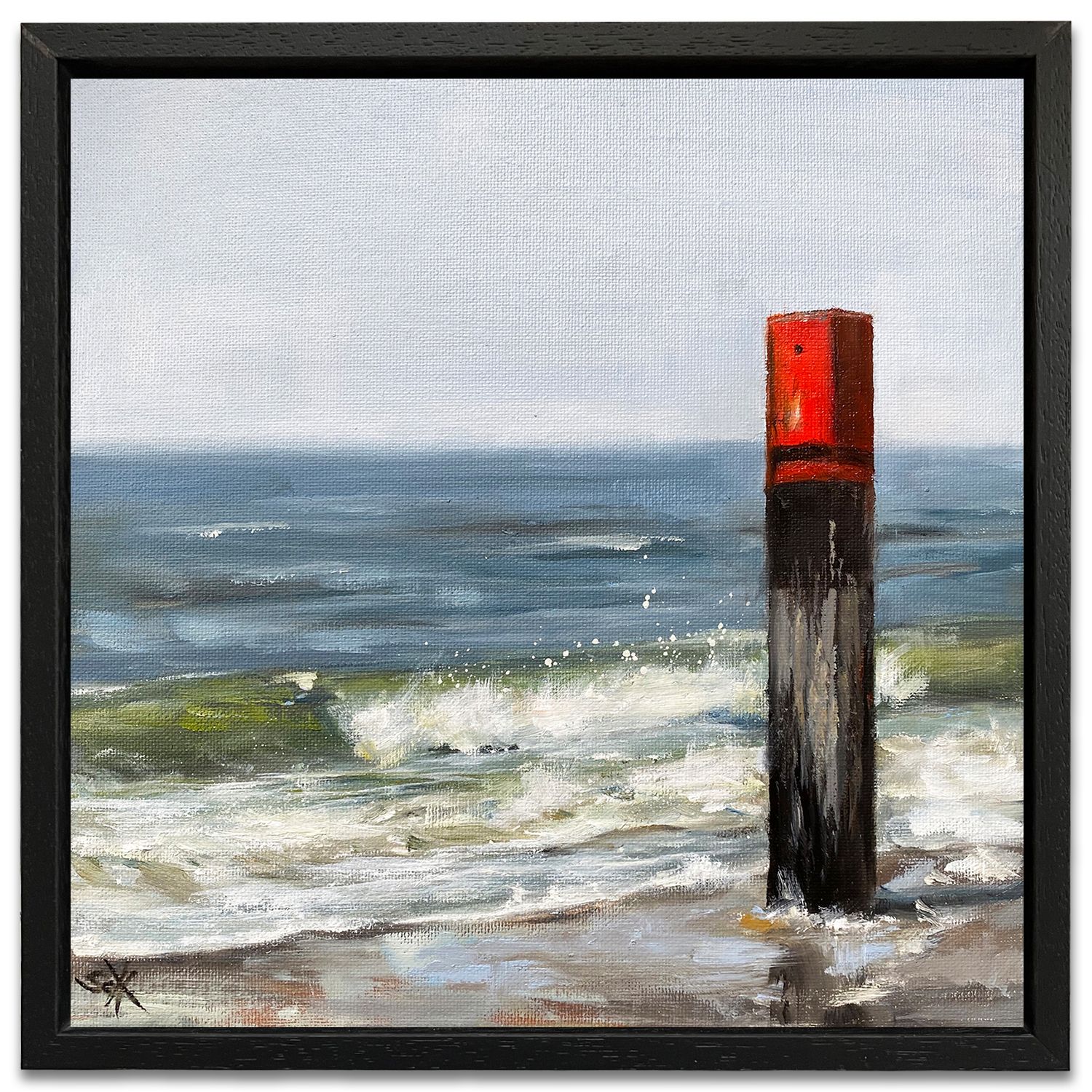 Texel Strandpaal Meerbild Bild 25x25 cm im Rahmen Texel Strandpaal Meerbild Bild 25x25 cm im Rahmen