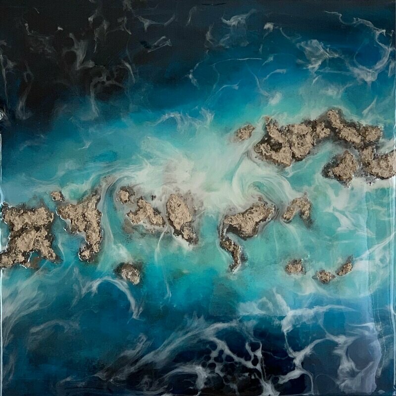 Bild Meer abstrakt 70×70 cm mit Kunstharzveredelung und Struktur Bild Meer abstrakt 70×70 cm mit Kunstharzveredelung und Struktur