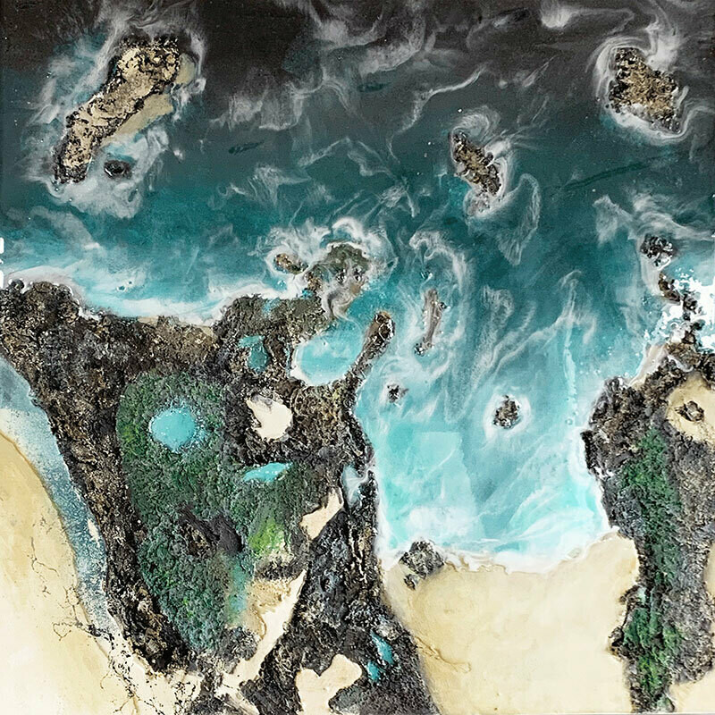 Bild Meer 70×70 cm mit Kunstharzveredelung und Struktur Bild Meer 70×70 cm mit Kunstharzveredelung und Struktur