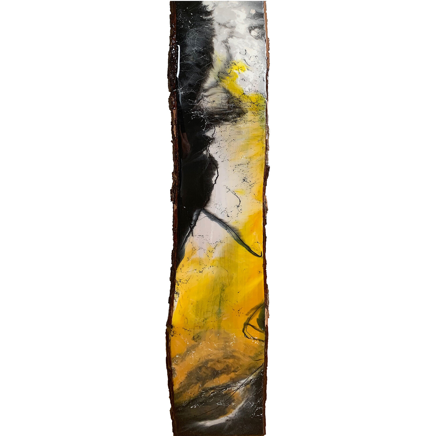 Bild abstrakte Komposition 120×25 Original auf Holzbohle hochglänzend mit Kunstharzveredelung Bild abstrakte Komposition 120×25 Original auf Holzbohle hochglänzend mit Kunstharzveredelung
