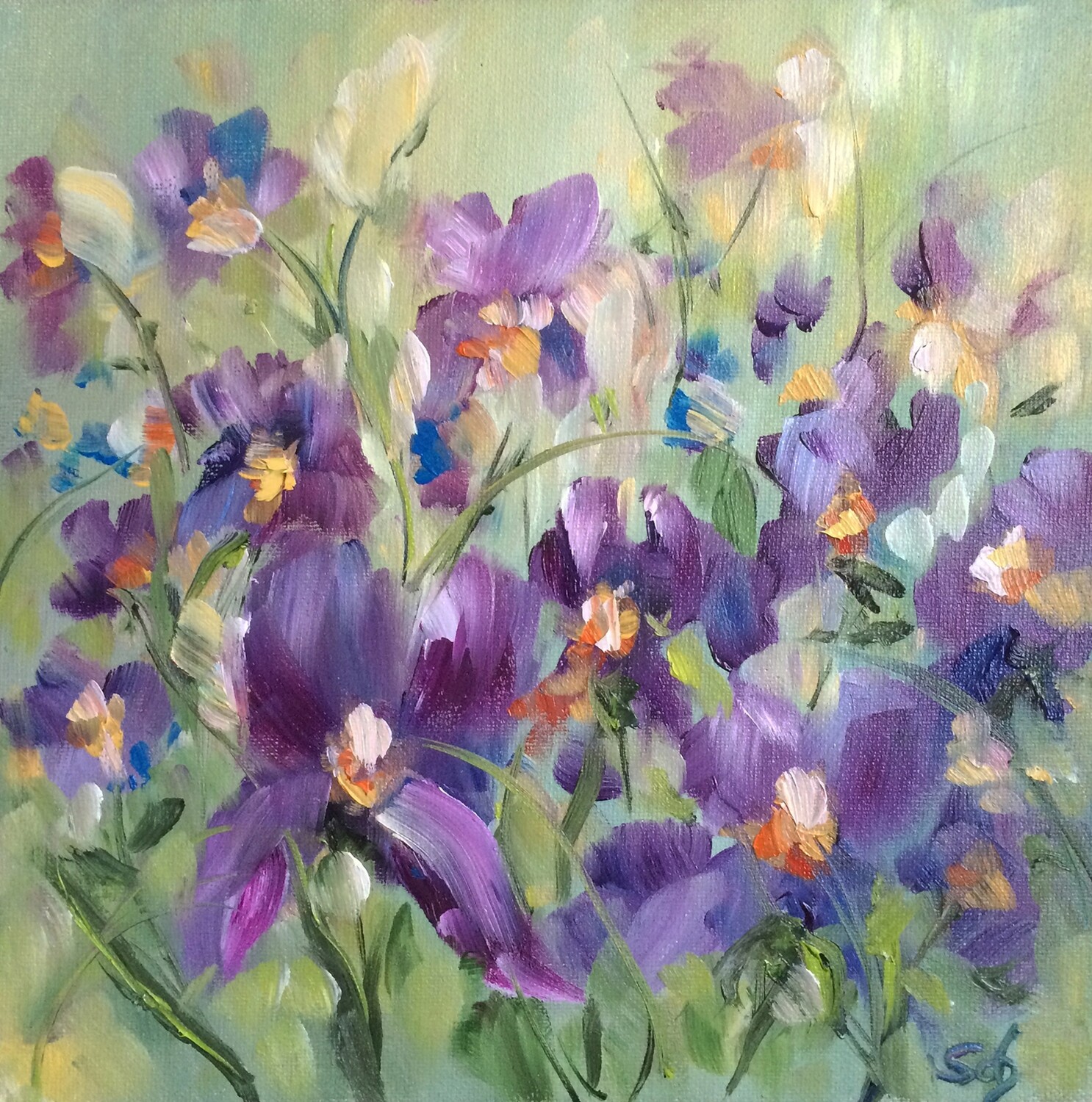 Iris Blumenbild Original Blumenwiese 20x20 cm