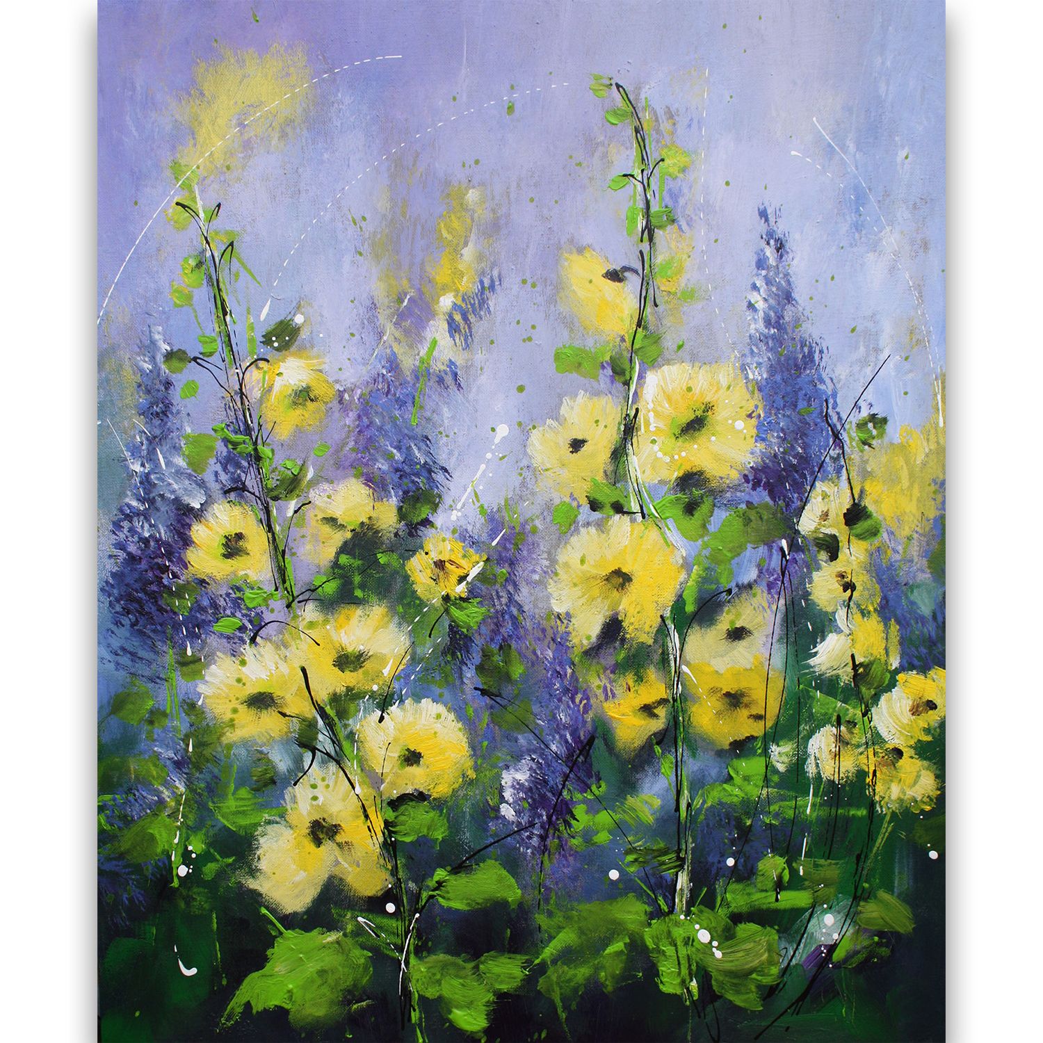 Stockrosen Blumen Blumenbild im Rahmen 50x60 cm
