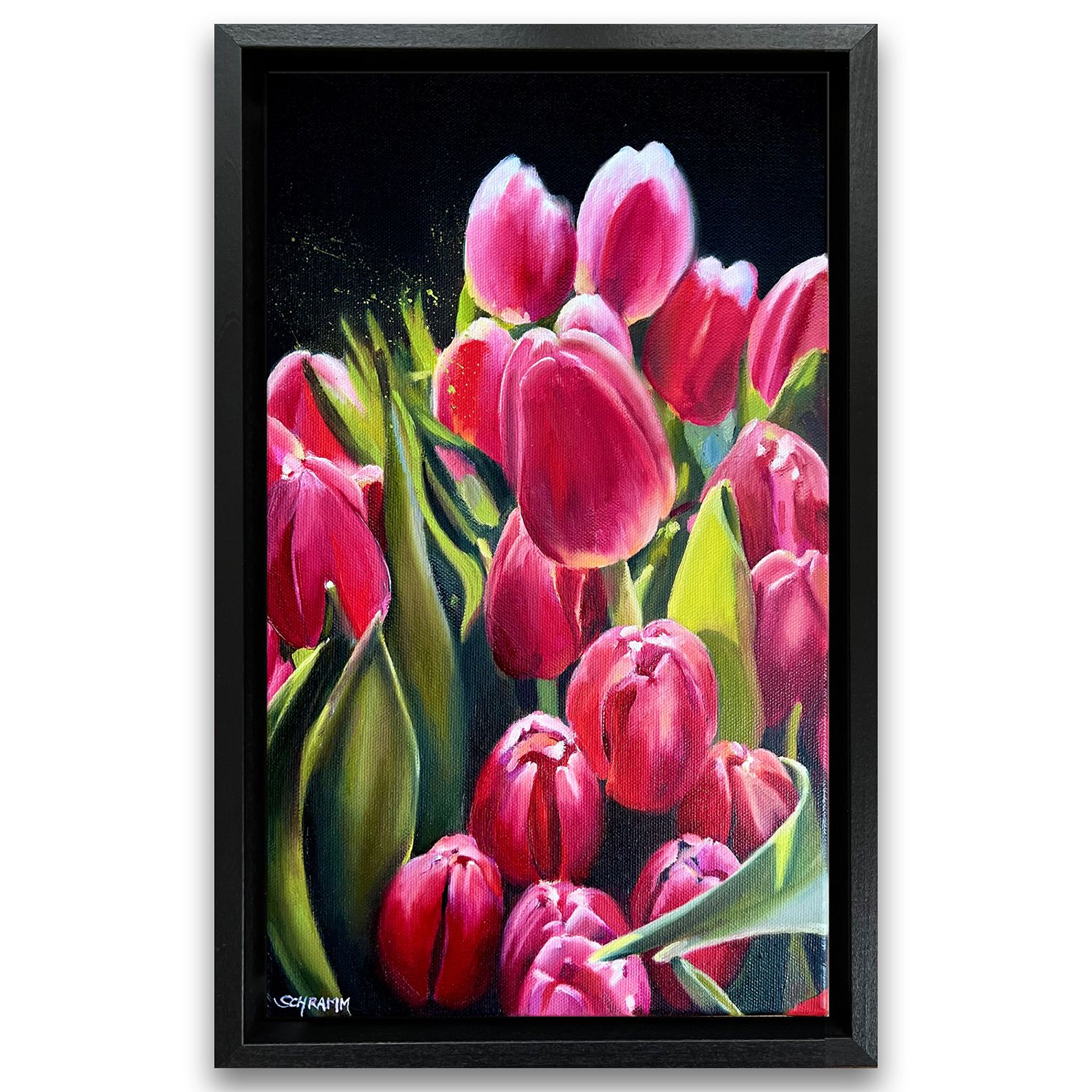 Tulpen pink II Frühling Original Blumen - Gemälde im Rahmen Blumenbild 35x22 cm