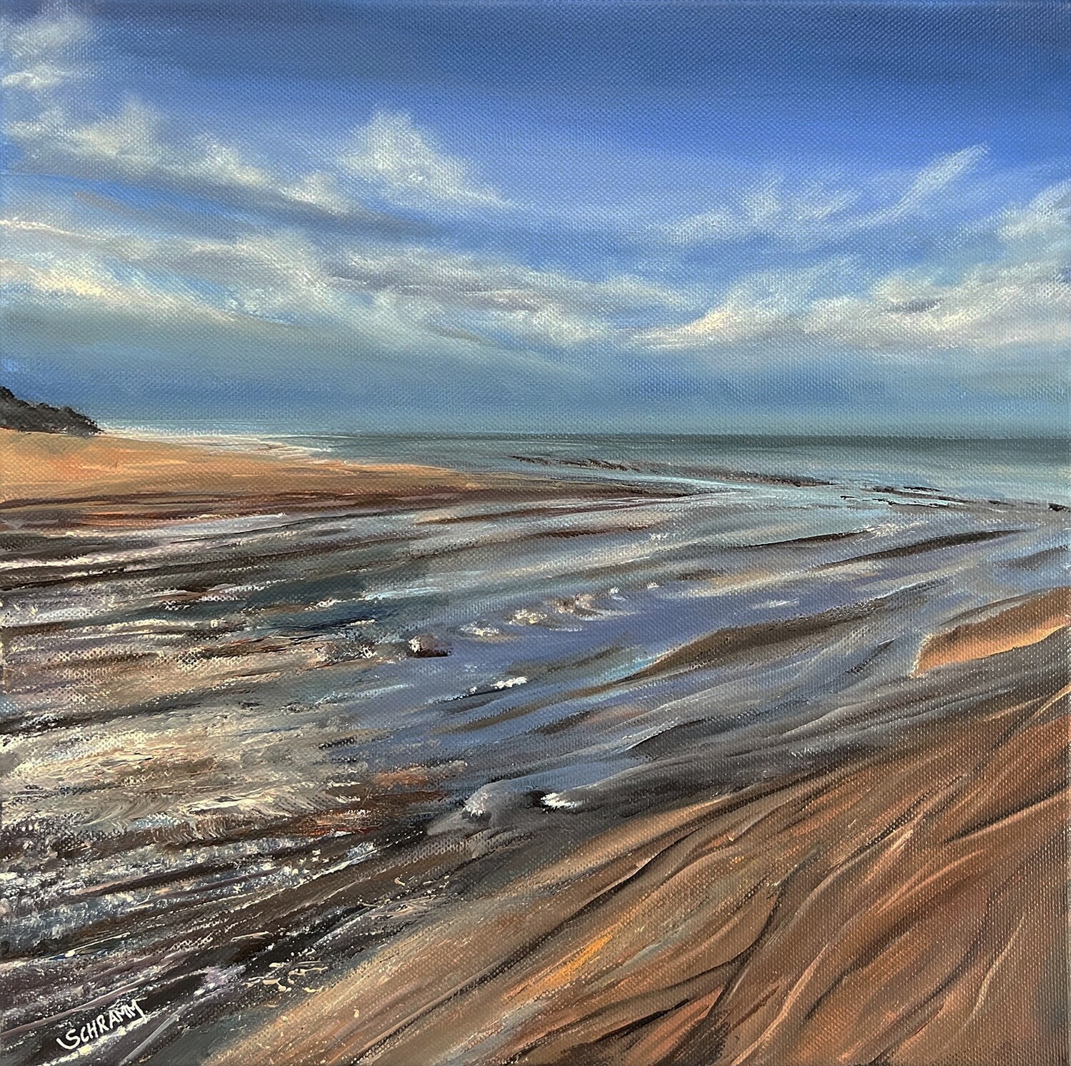 Meer bei Ebbe Original Gemälde im Rahmen 30x30 cm