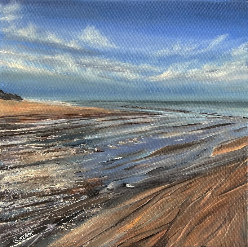 Meer bei Ebbe Original Gemälde im Rahmen 30x30 cm