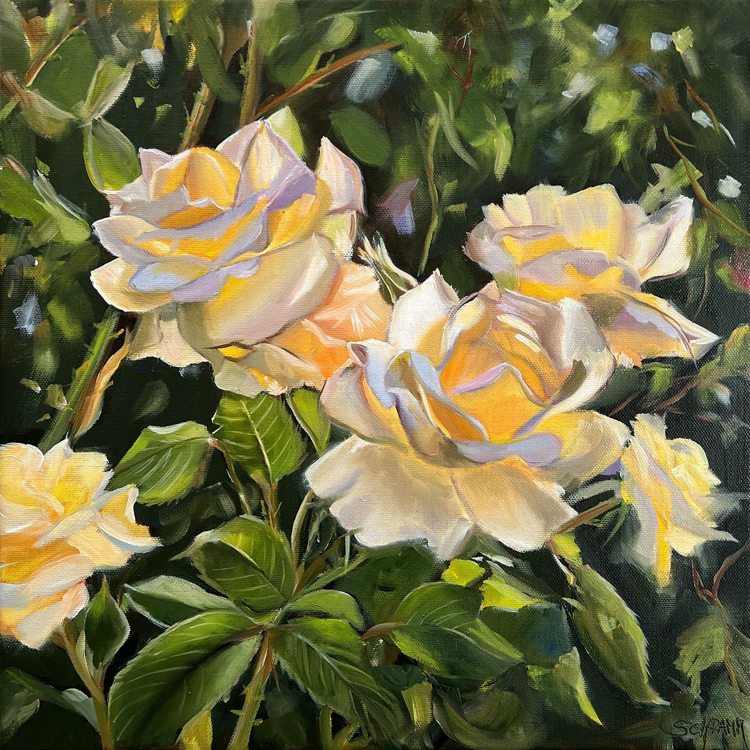 Gelbe Rosen I Original Gemälde 36x36 cm