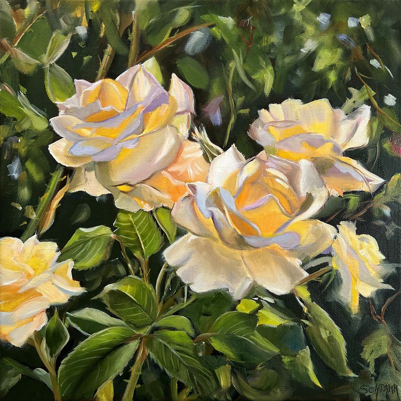 Gelbe Rosen I Original Gemälde 36x36 cm