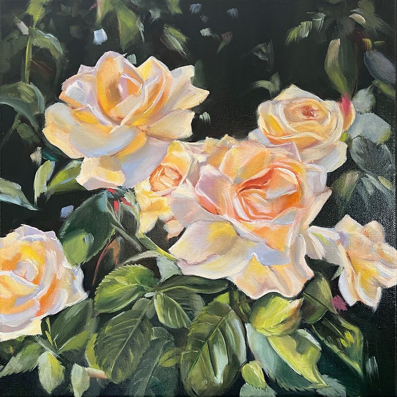 Gelbe Rosen II Original Gemälde 36x36 cm