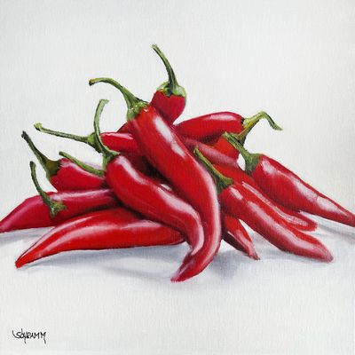 "Chilis IV" Original Bild Gemälde 25x25 cm