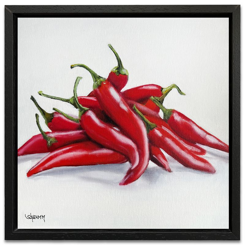 "Chilis IV" Original Bild Gemälde 25x25 cm im Rahmen
