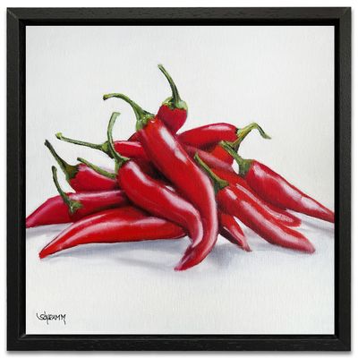 "Chilis IV" Original Bild Gemälde 25x25 cm im Rahmen