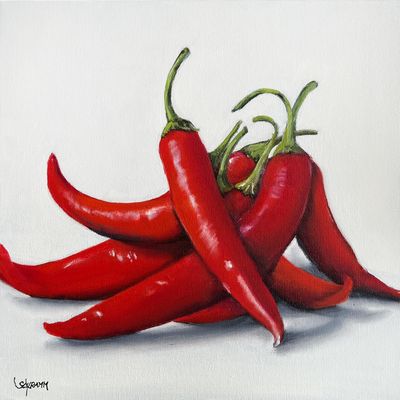 "Chilis III" Original Bild Gemälde 25x25 cm