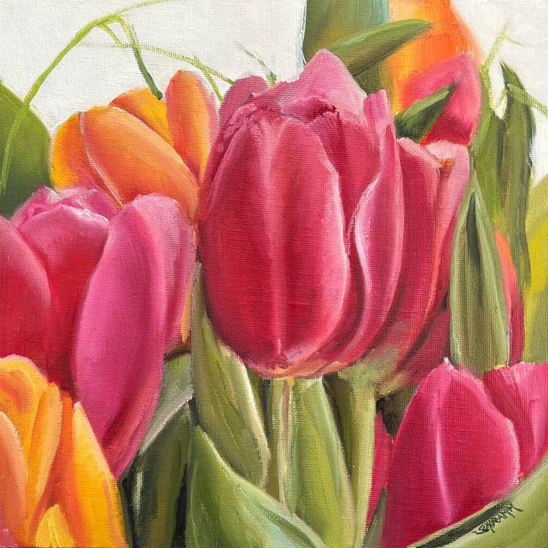 Tulpen Original Gemälde 25x25 cm