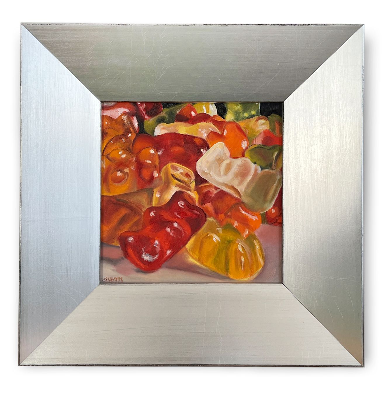 Haribo Gummibärchen IV Original Gemälde Bild im Rahmen 29x29 cm Haribo Gummibärchen IV Original Gemälde Bild im Rahmen 29x29 cm