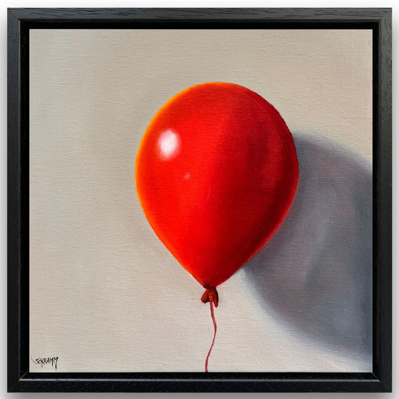 Roter Luftballon I Original Gemälde Bild im Rahmen 26x26 cm