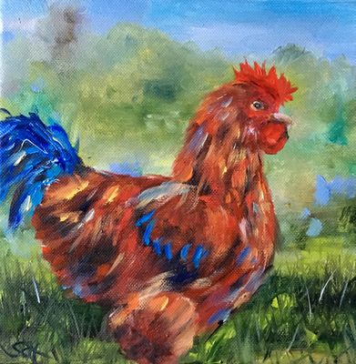 Hahn Original Gemälde Bild 20x20 cm