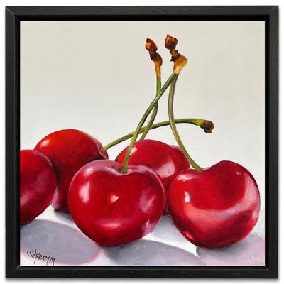 Kirschen Original Gemälde 25x25 cm im Rahmen Kirschen Original Gemälde 25x25 cm im Rahmen