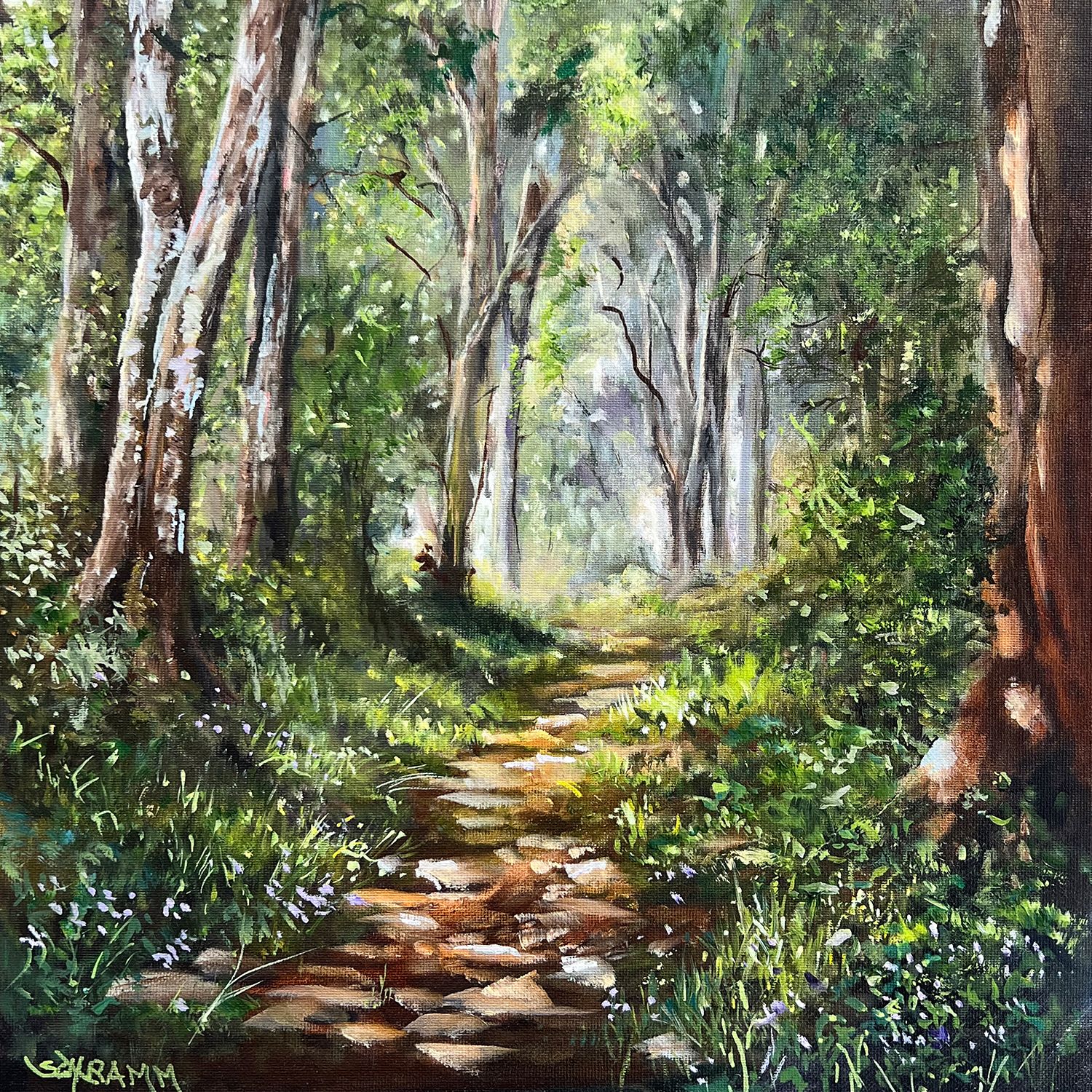 Waldweg Original Gemälde Bild  30x30 cm