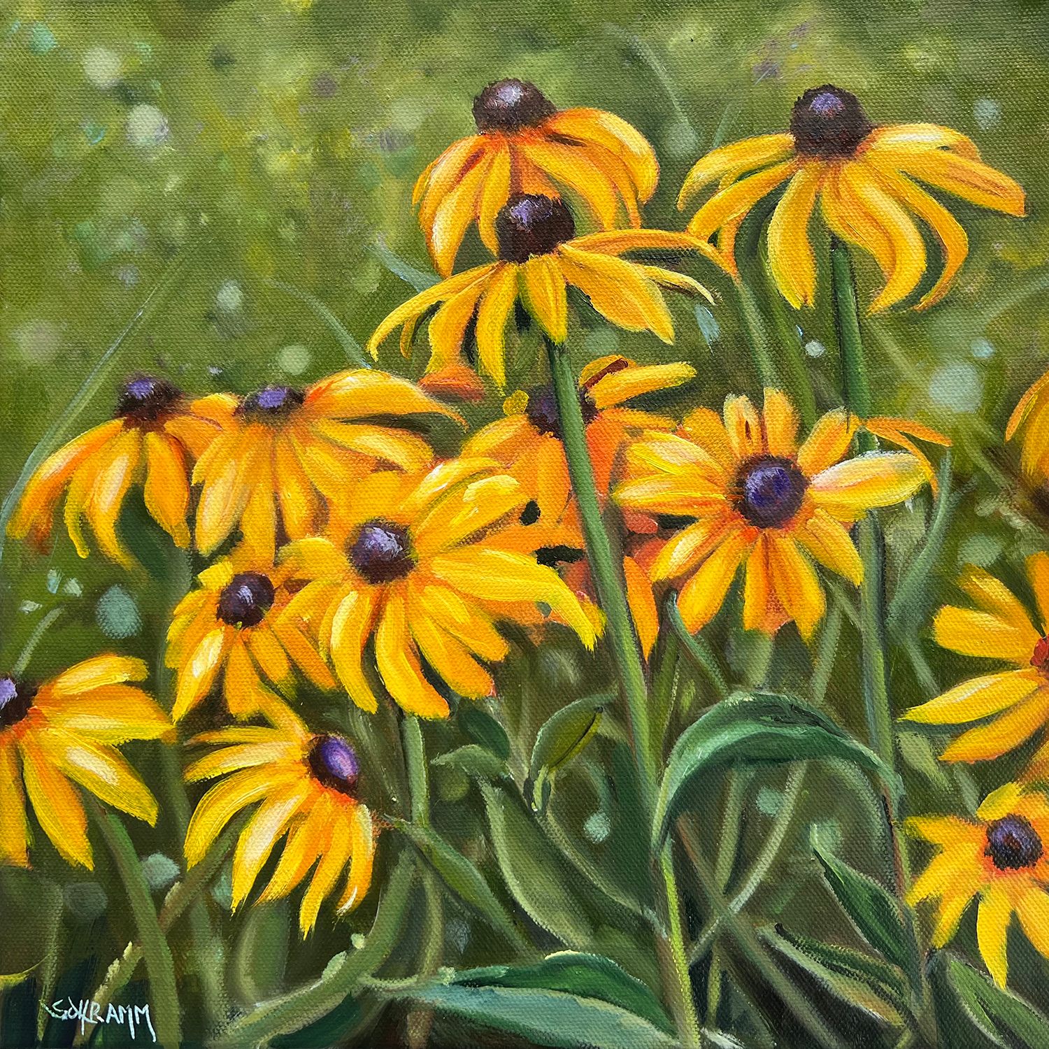 Sonnenhut Rudbeckia  II Original Gemälde Bild  30x30 cm