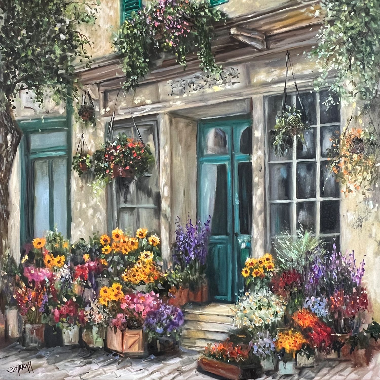 Blumenladen in der Provence Original Gemälde 60 x 60 cm Blumenladen in der Provence Original Gemälde 60 x 60 cm