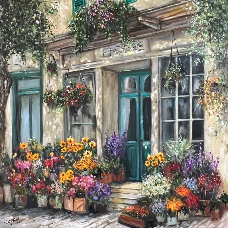 Blumenladen in der Provence Original Gemälde 60 x 60 cm Blumenladen in der Provence Original Gemälde 60 x 60 cm