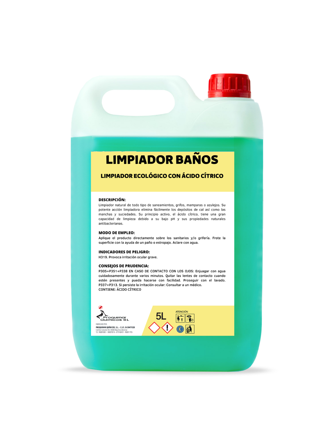 GEL LIMPIADOR DE BAÑOS, LIMPIADOR WC, SIN LEJIA, SIN AMONIACO, ANTICAL, GARRAFA DE 5 LITROS