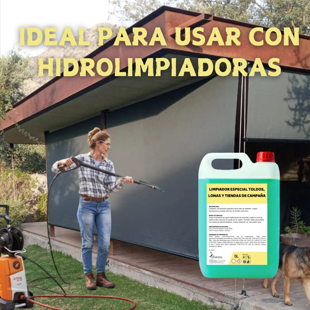 Limpiador concentrado de toldos y lonas. Especial para hidrolimpiadoras. Garrafa de 5 litros