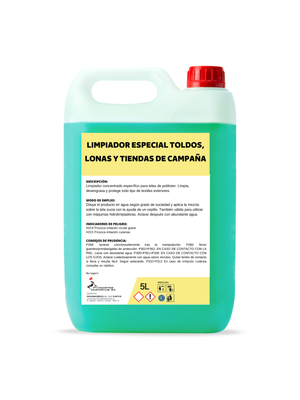 Limpiador concentrado de toldos y lonas. Especial para hidrolimpiadoras. Garrafa de 5 litros