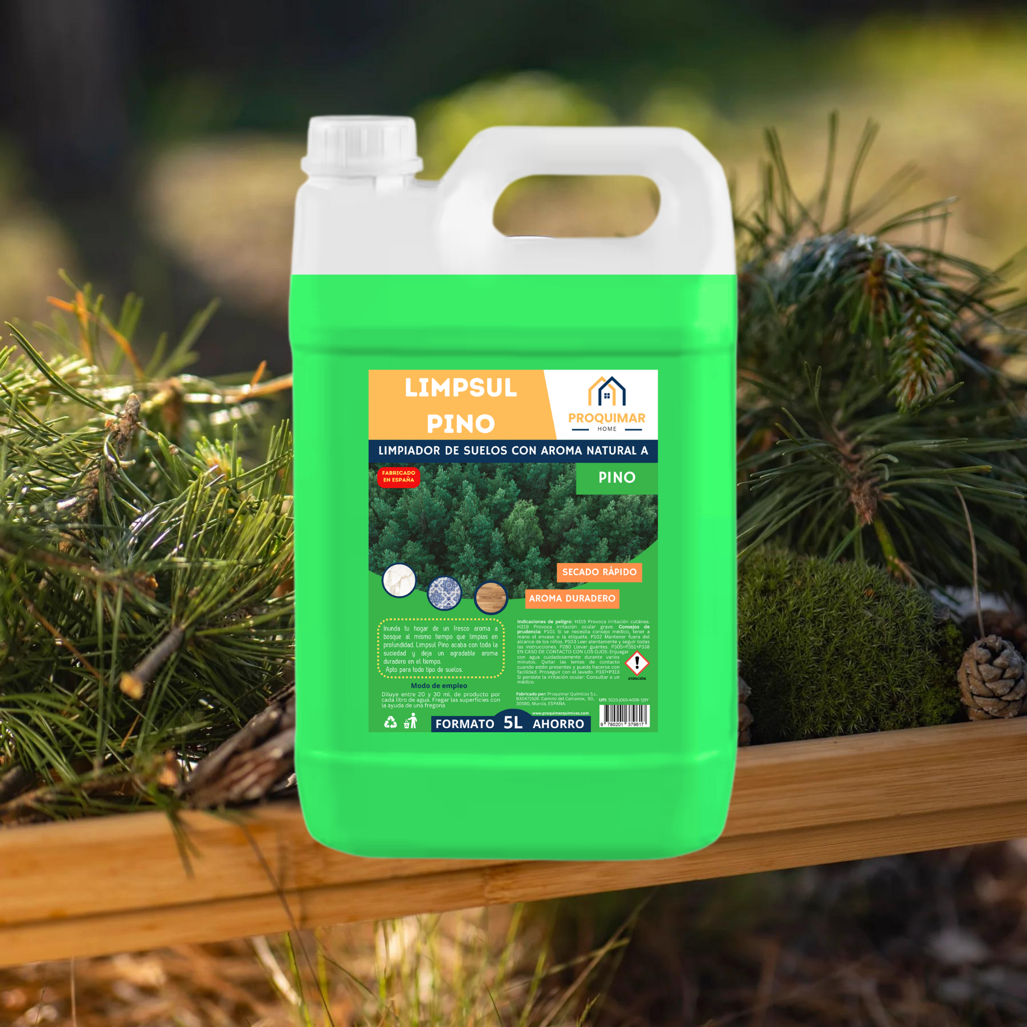 Limpiador multiusos. Limpsul Pino. Aroma a Pino. Garrafa 5 litros.