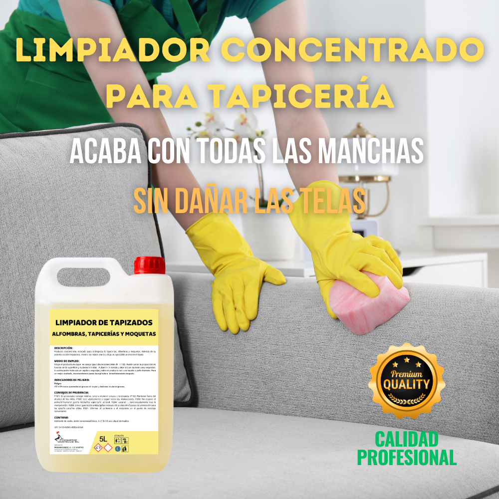 Limpiador de tapicerías, alfombras, moquetas y todo tipo de telas. Garrafa de 5 litros.